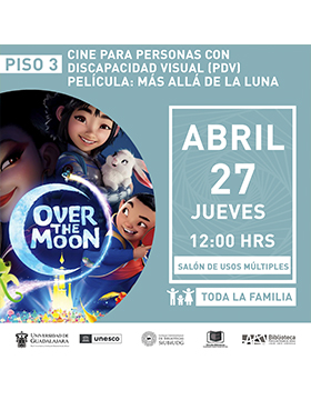 Grafico del Cine para personas con discapacidad visual (CPDV).  Película: “Más allá de la luna”