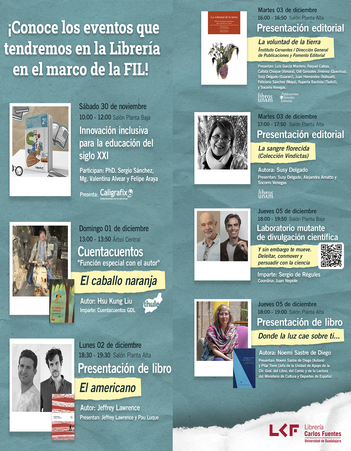 Cartel ¡Conoce los eventos que tendremos en la Librería Carlos Fuentes en el marco de la FIL!