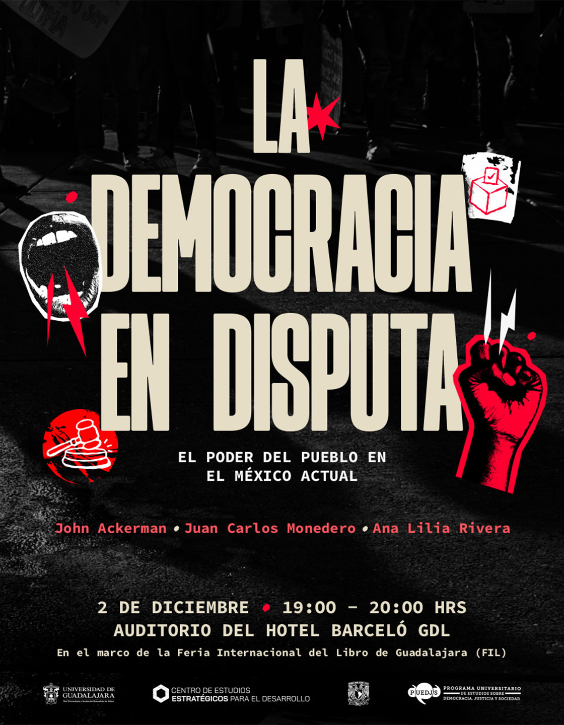 Cartel de FIL Pensamiento. La democracia en disputa