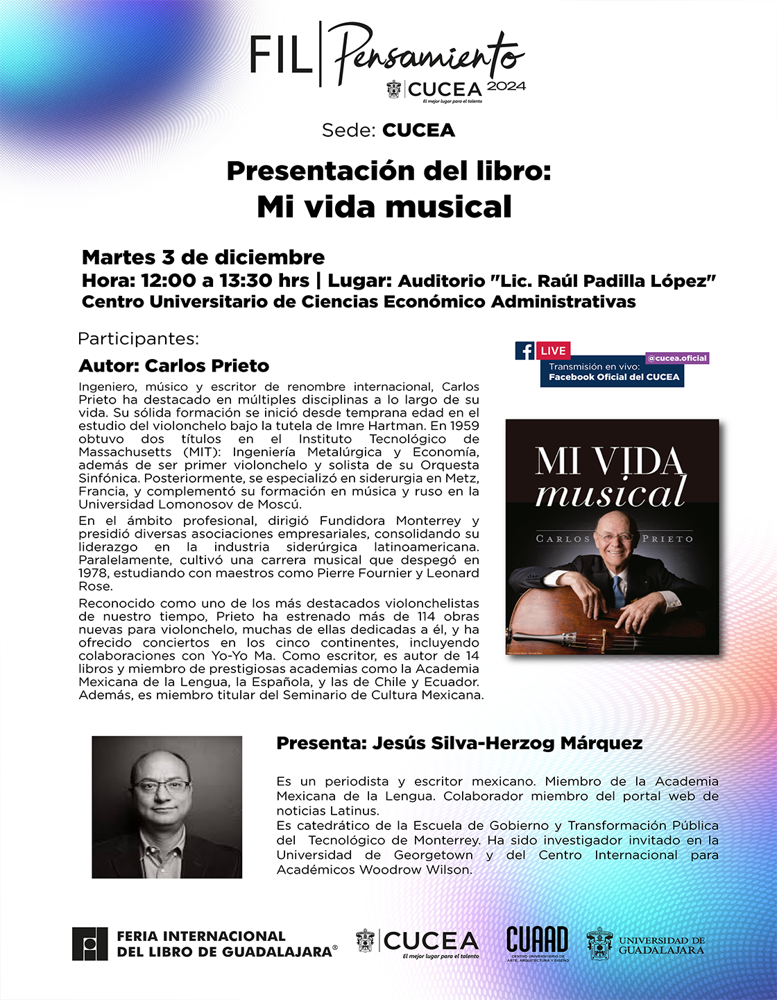 Cartel de la Presentación del libro: Mi vida musical