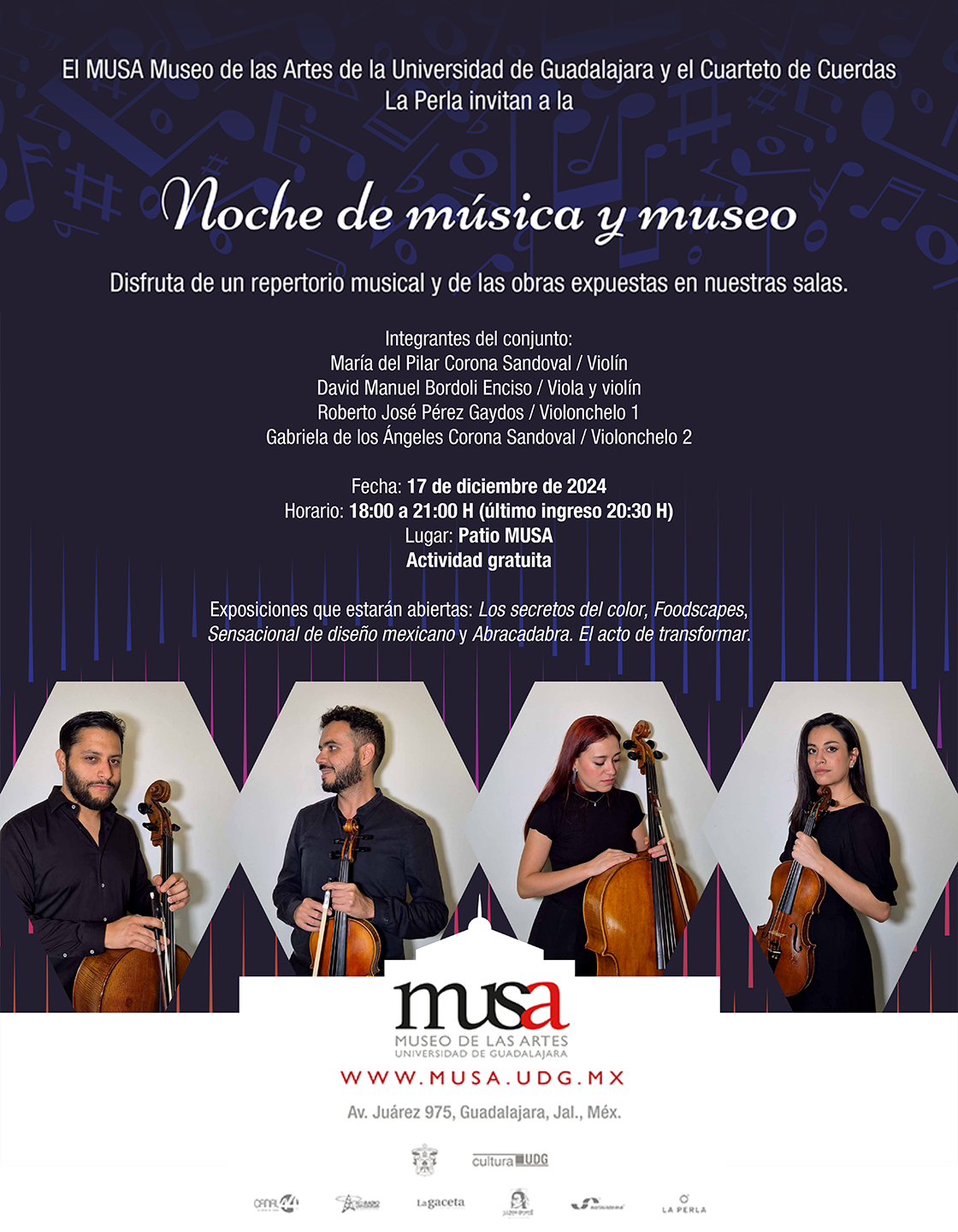 Cartel de Noche de música y museo en el MUSA