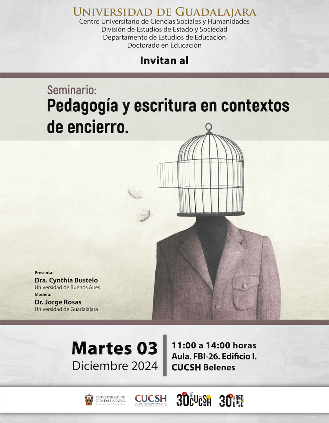 Cartel del Seminario: Pedagogía y escritura en contextos de encierro