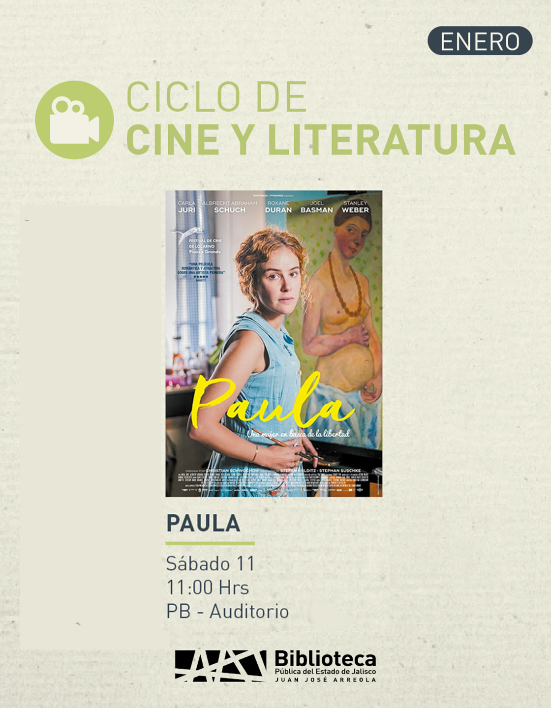 Cartel del Ciclo de cine y literatura. Proyección de la cinta: Paula