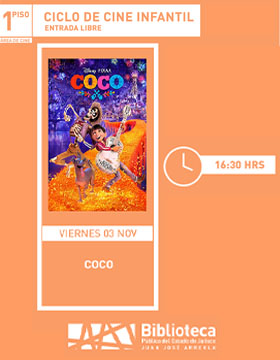 Cartel del Ciclo de cine infantil. Proyección de la cinta: Coco