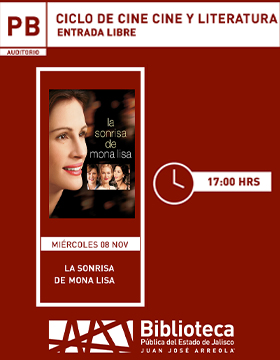 Cartel del Ciclo de cine: Cine y literatura. Proyección de la cinta: La sonrisa de Mona Lisa