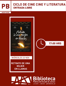Cartel del Ciclo de cine: Cine y literatura. Proyección de la cinta: Retrato de una mujer en llamas