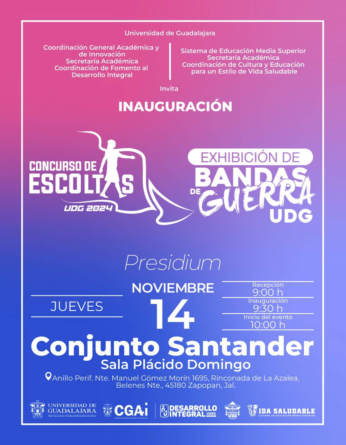Cartel de la Inauguración del concurso de escoltas y exhibición de bandas de guerra