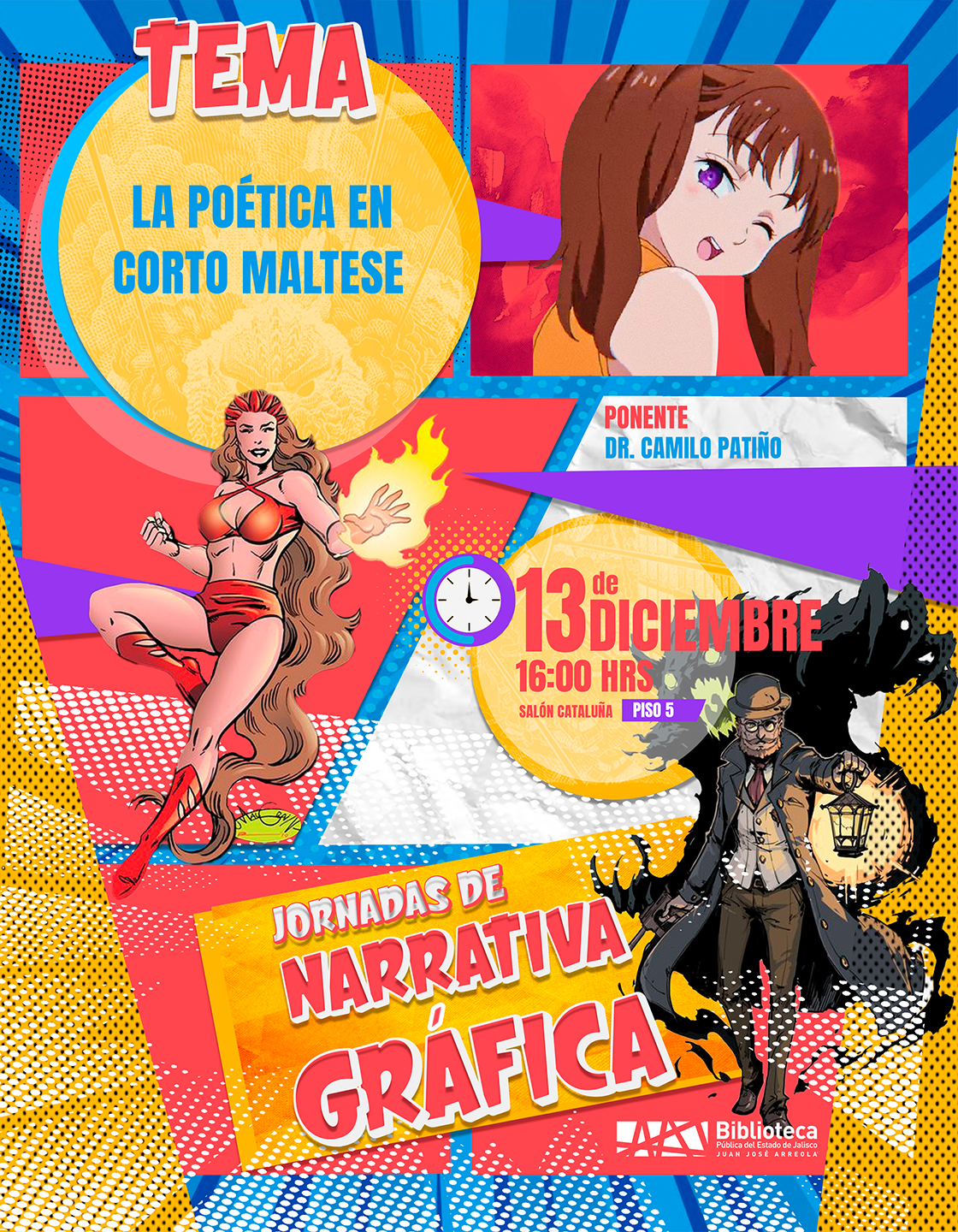 Cartel de las Jornadas de Narrativa Gráfica. Tema: La poérica en corto maltese