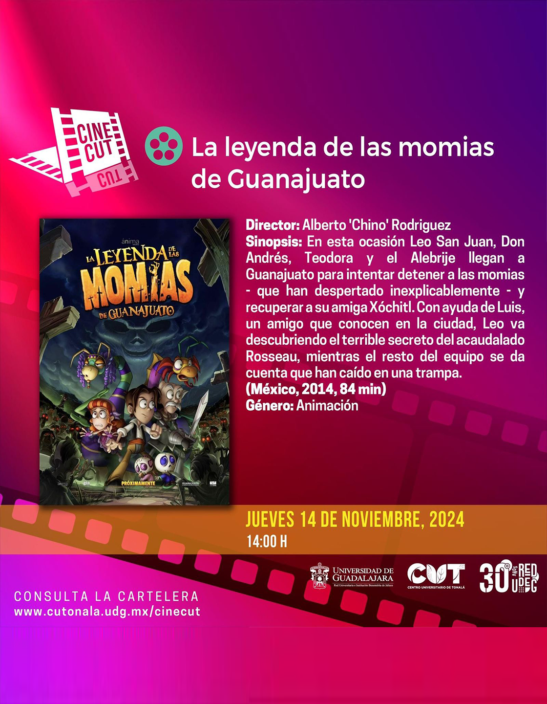 Cartel de la Proyección de la cinta: La leyenda de las momias de Guanajuato