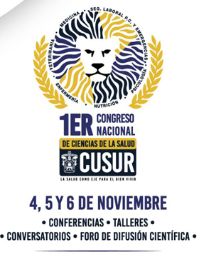 Cartel informativo para promocionar el Primer Congreso Nacional de Ciencias de la Salud que se desarrollará en el CUSur 