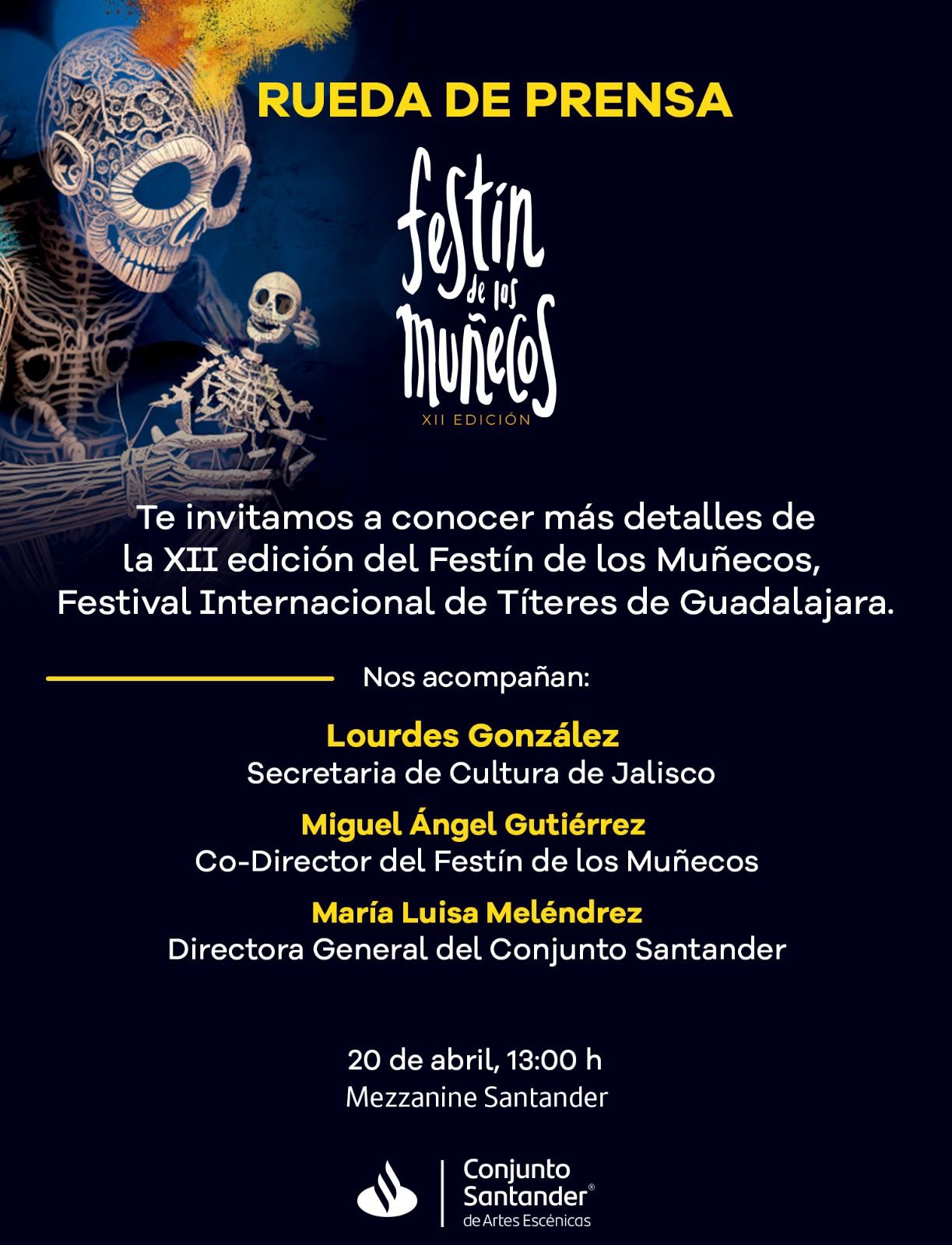 Grafico de la R.P. Para presentar las actividades estelares del programa del XII Festín de los Muñecos, Festival Internacional de Títeres de Guadalajara
