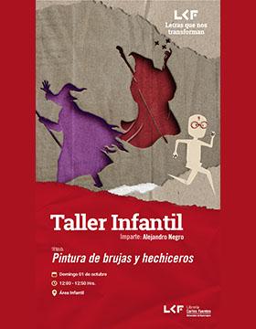 Cartel del Taller infantil Título: Pintura de brujas y hechiceros