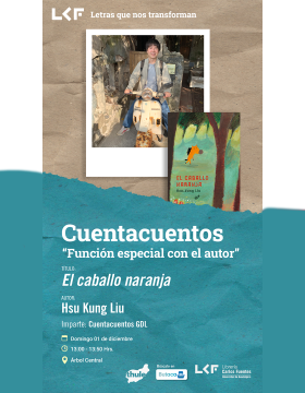 Cartel del Cuentacuentos “Función especial con el autor”.  Título: El caballo naranja