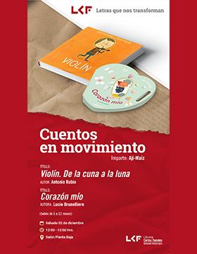 Cartel de los Cuentos en movimiento (bebés de 6 a 12 meses). Título: Violín. De la cuna a la luna