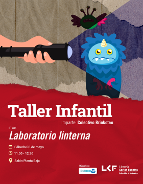 Cartel del Taller infantil. Título Laboratorio linterna