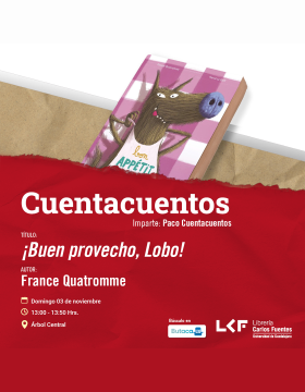 Cartel del Cuentacuentos. Título: ¡Buen provecho, Lobo!