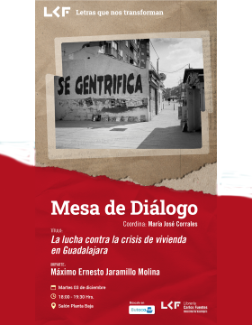 Cartel de la Mesa de diálogo. Título: La lucha contra la crisis de vivienda en Guadalajara