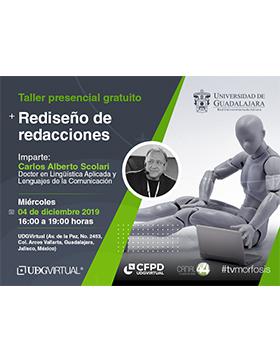 Taller Rediseño de Redacciones a llevarse a cabo el 4 de diciembre de 16:00 a 19:00 horas.