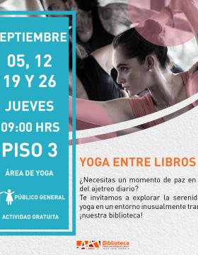 Cartel de Yoga entre libros