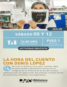 Cartel  de la hora del cuento con Doris López