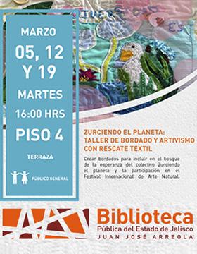 Cartel del Zurciendo el planeta: Taller de bordado y artivismo con rescate textil