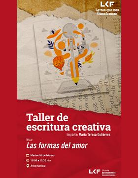 Cartel del Taller de escritura creativa.  Título: Las formas del amor