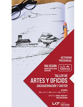 Cartel del Taller de Artes y Oficios. Título: Encuadernación y Sketch