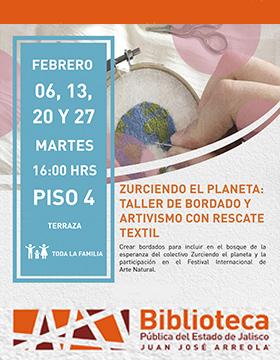 Cartel del Zurciendo el planeta: Taller de bordado y artivismo con rescate textil