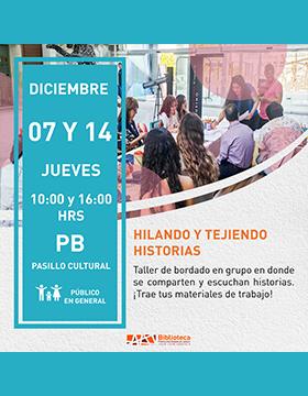 Cartel de Hilando y tejiendo historias