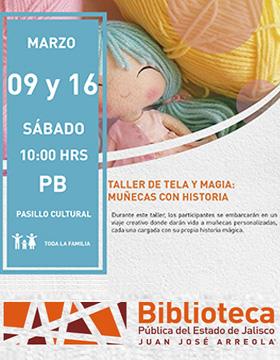 Cartel del Taller de tela y magia: Muñecas con historias