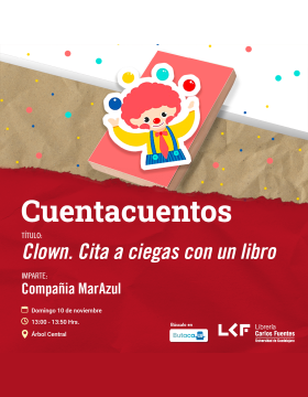 Cartel del Cuentacuentos. Título: Clown. Cita a ciegas con un libro