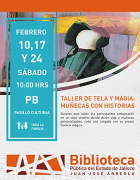 Cartel del Taller de tela y magia: Muñecas con historias