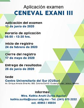 Aplicación del examen CENEVAL EXANI III a llevarse a cabo el 13 de junio, de 8:00 a 13:00 horas.
