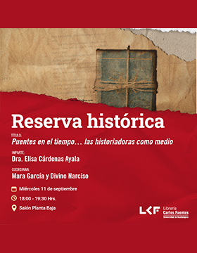 Cartel de Reserva histórica. Título: Puentes en el tiempo… las historiadoras como medio