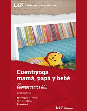 Cartel de Cuentiyoga mamá, papá y bebé