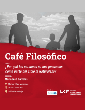 Cartel del Café filosófico. Título: ¿Por qué las personas no nos pensamos como parte del ciclo la Naturaleza?