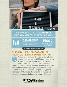 Cartel de Curso/taller: “Cecografía: El medio táctil para experimentar”