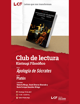 Cartel del Club de Lectura Kintsugi Filosófico. Título: Apología de Sócrates