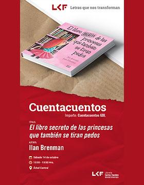 Cartel del Cuentacuentos. Título: El libro secreto de las princesas que también se tiran pedos