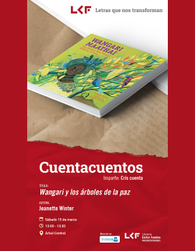 Cartel del Cuentacuentos Título Wangari y los árboles de la paz