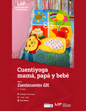 Cartel de Cuentiyoga mamá, papá y bebé