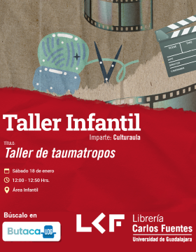 Cartel del Taller infantil. Título: Taller de taumatropos