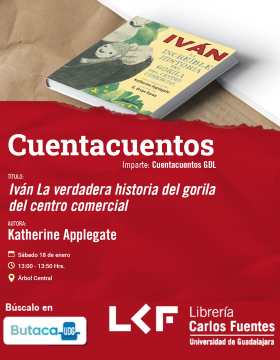 Cartel del Cuentacuentos. Título: Iván: La verdadera historia del gorila del centro comercial