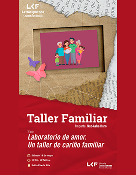 Cartel del Taller familiar. Título: Laboratorio de amor. Un taller de cariño familiar
