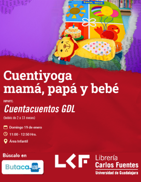 Cartel del Cuentiyoga mamá, papá y bebé