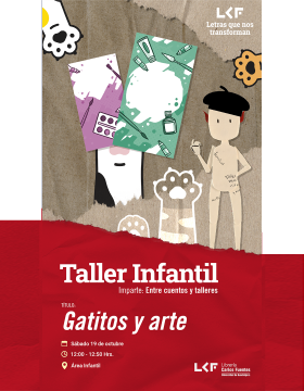 Cartel del Taller infantil. Título: Gatitos y arte