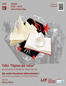 Cartel del Taller "Páginas que saltan"  Introducción al diseño de libros Pop-Up