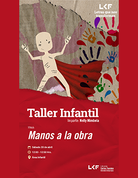 Cartel del Taller infantil. Título: Manos a la obra