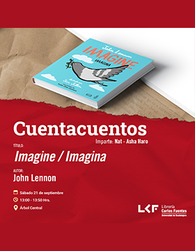 Cartel de Cuentacuentos. Título: Imagine / Imagina