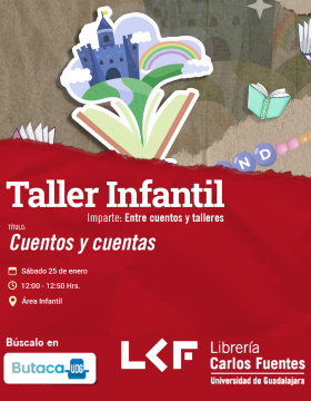 Cartel del Taller infantil. Título: Cuentos y cuentas